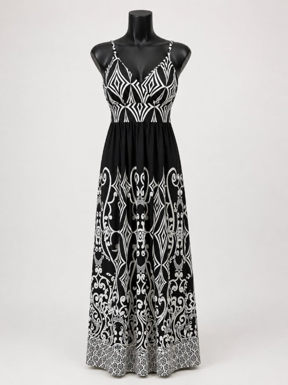 Chetta B Sunhee Black White Printed Maxi Dress Size 10
